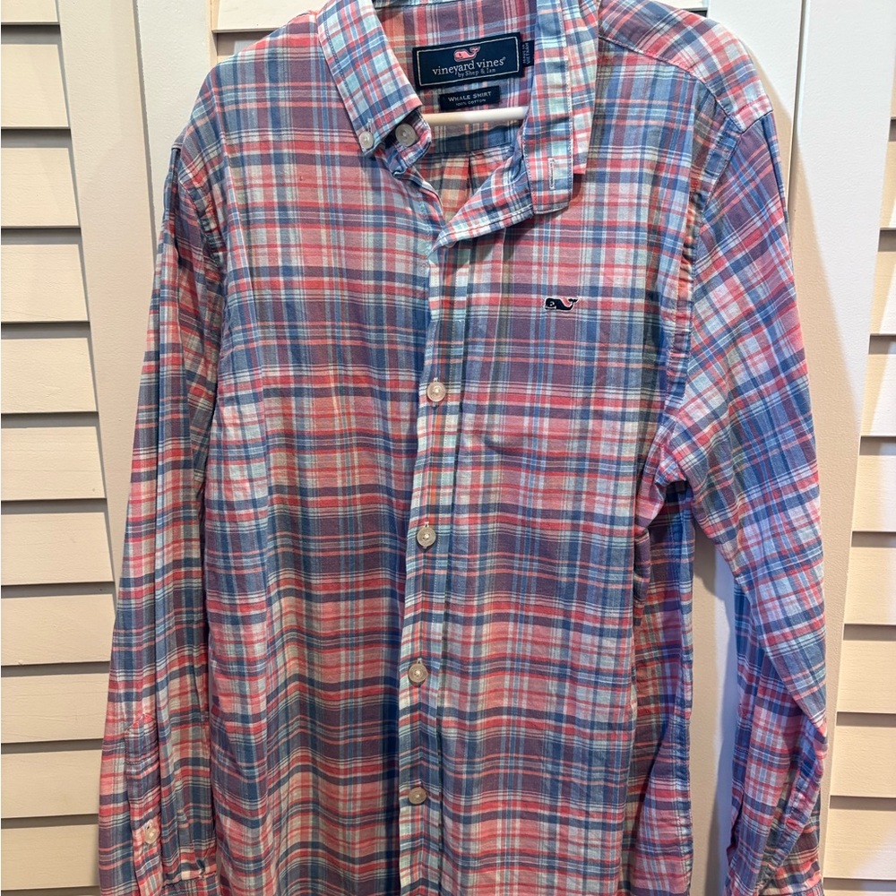 Vineyard Vines S 8-10 Casual Plaid Shirt Pink Blue lightweight